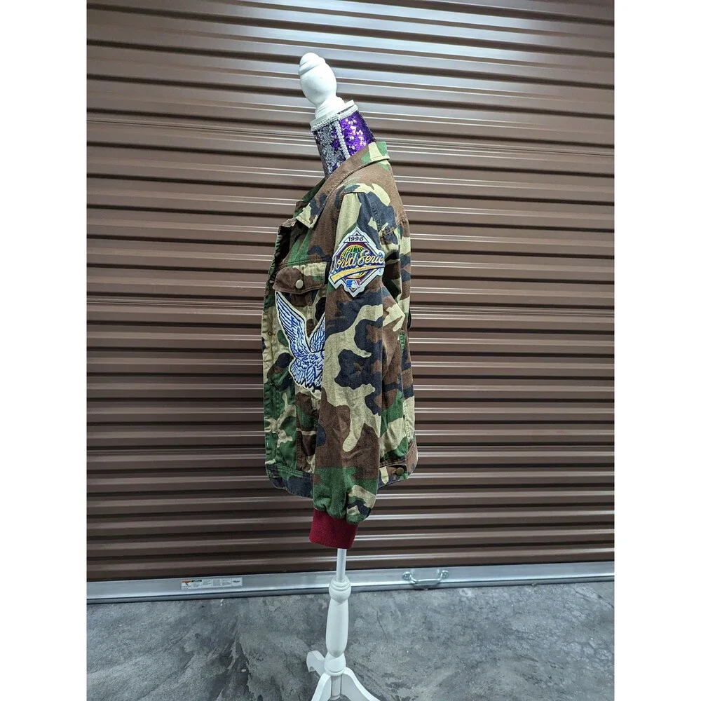 Vintage 90s Y2K Green Army Camo 1996 World Series Jacket Eagle Skull Grunge - Picture 3 of 10